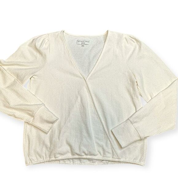 MADEWELL THREAD & TEXTURE Women’s Cream Long Sleeve Texture & Thread Faux Wrap T - Picture 1 of 6